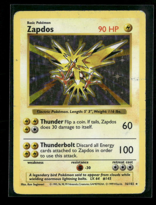 Zapdos Base Set (Shadowless) #016/102 - Front