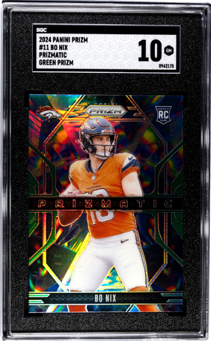 Bo Nix 2024 Panini Prizm #11 Prizmatic Green Prizm SGC 10 - Front