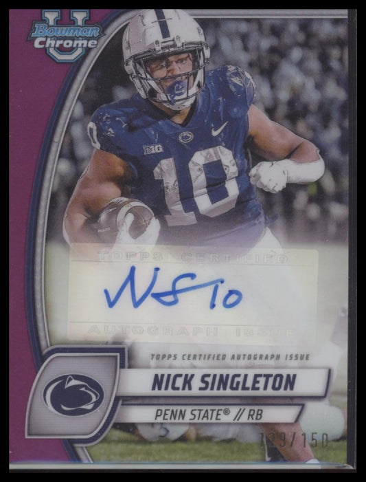 Nick Singleton 2024 Bowman University Chrome Prospect Auto #/150 - Front