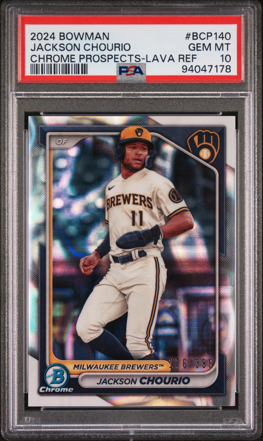 Jackson Chourio 2024 Bowman Chrome Prospects-Lava Ref PSA 10 - Front