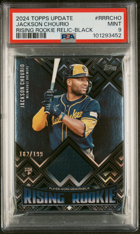 Jackson Chourio 2024 Topps Rising Rookie Relic-Black PSA 9 - Front