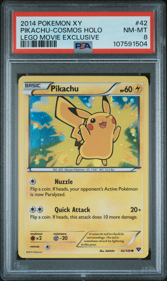Pikachu-Cosmos Holo 2014 Pokemon Xy #42 Lego Movie Exclusive PSA 8 - Front