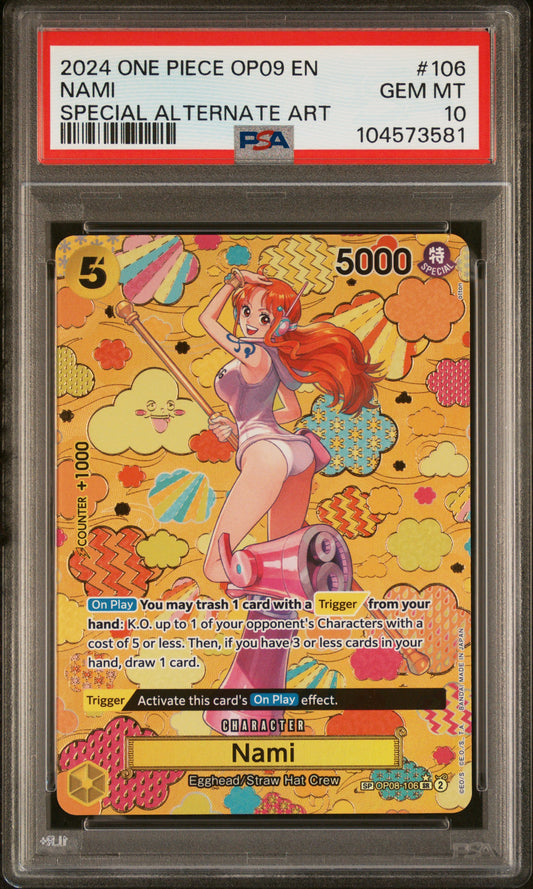 Nami 2024 One Piece Op09-Emperors In The New World #106 Special Alt Art PSA 10 - Front