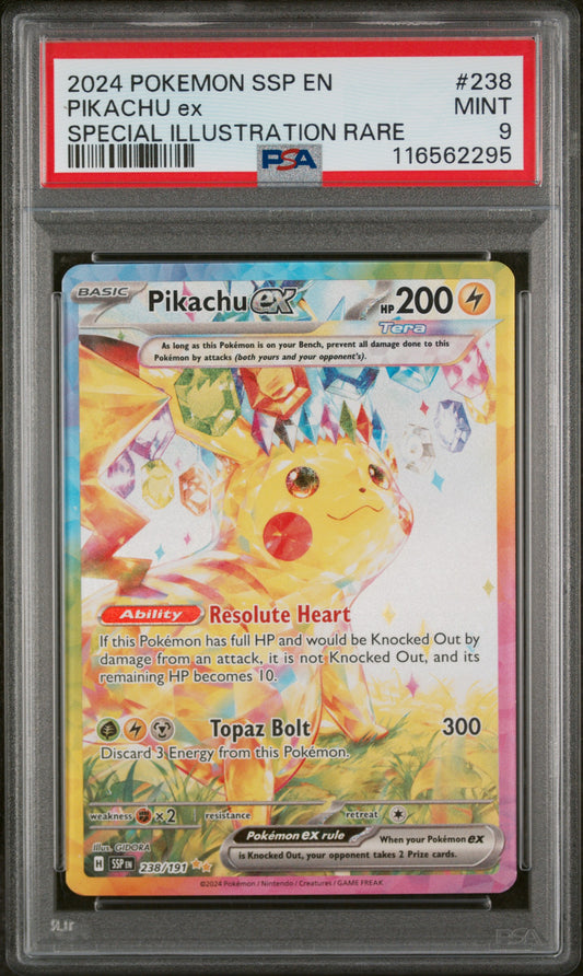 Pikachu Ex 2024 -Surging Sparks #238 Special Illustration Rare PSA 9 - Front