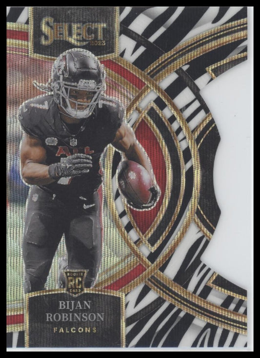 Bijan Robinson 2023 Panini Select #180 Zebra Prizms Die Cuts - Front