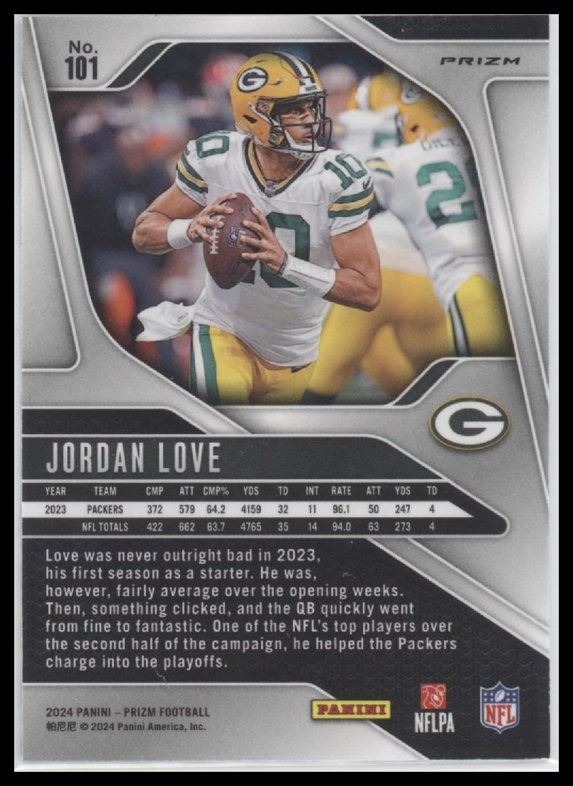 Jordan Love 2024 Panini Prizm #101 Black and White Checker - Back