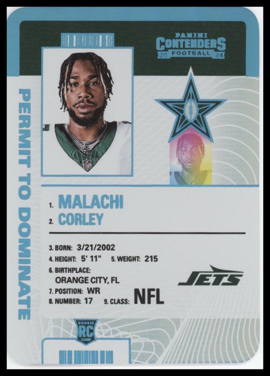 Malachi Corley 2024 Panini Contenders #28 Permit to Dominate - Front