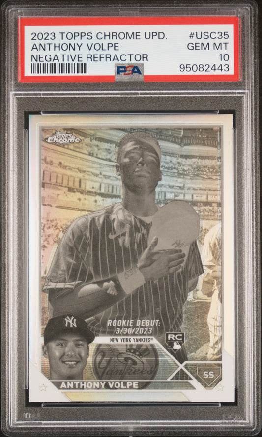 Anthony Volpe 2023 Topps Chrome Update #USC35 Negative Refractor PSA 10 - Front