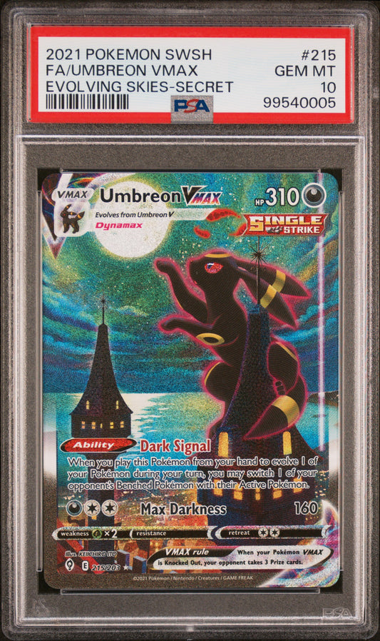 Umbreon Vmax 2021 Pokemon Sword & Shield Evolving Skies #215 PSA 10 - Front