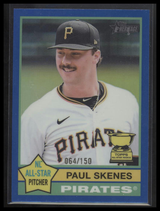 Paul Skenes 2025 Topps Heritage #60 Chrome Blue Refractor #/150 - Front