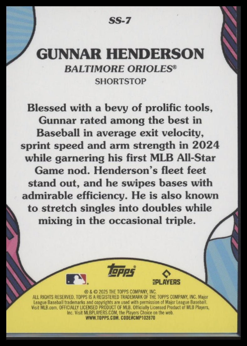Gunnar Henderson 2025 Topps #SS-7 Summer Superstars Gold #/50 - Back