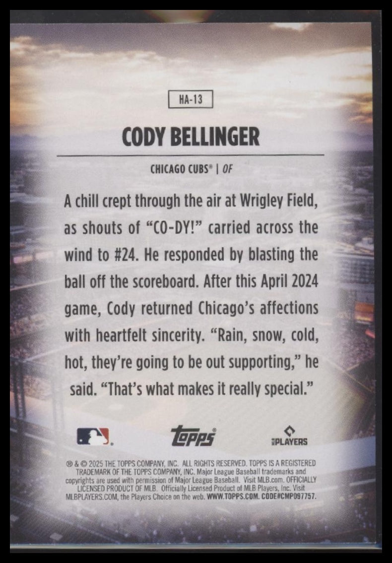 Cody Bellinger 2025 Topps #HA-13 Home Field Advantage - Back