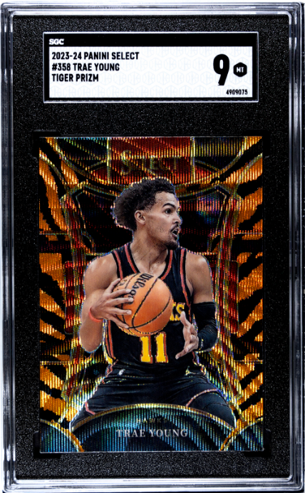 Trae Young 2023-24 Panini Select #358 Tiger Prizm SGC 9 - Front