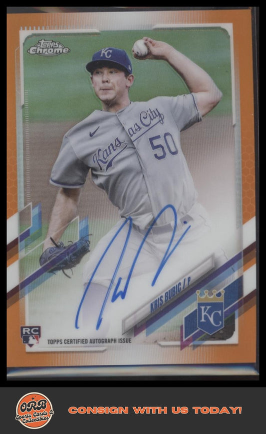 Kris Bubic 2021 Topps Chrome Rookie Autographs OrangeRefractor #/25 - Front