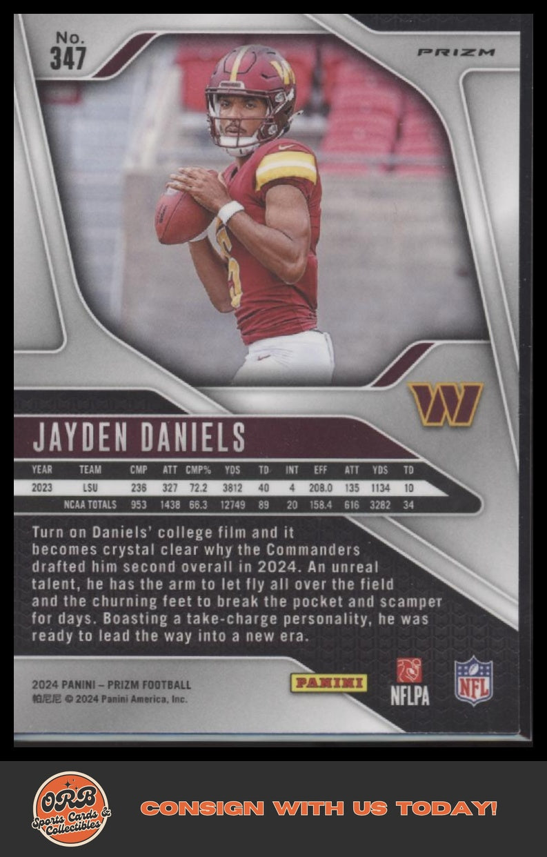 Jayden Daniels 2024 Panini Prizm #347 Neon Green Pulsar - Back