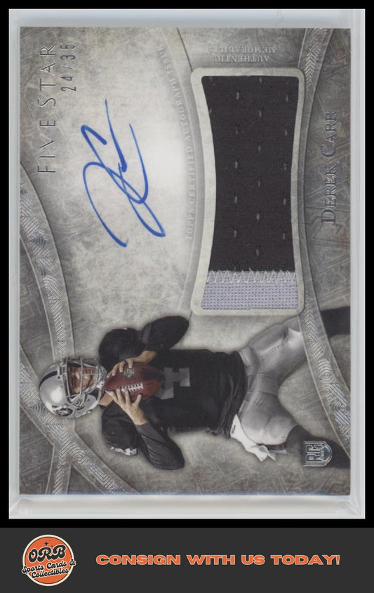 Derek Carr 2014 Topps Five Star #FSSS-DC Silver Signatures Green #/15 - Front