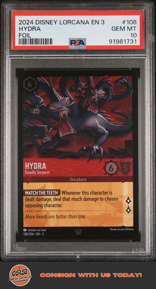 Hydra 2024 Disney Lorcana En 3-Into The Inklands #108 Foil PSA 10 - Front