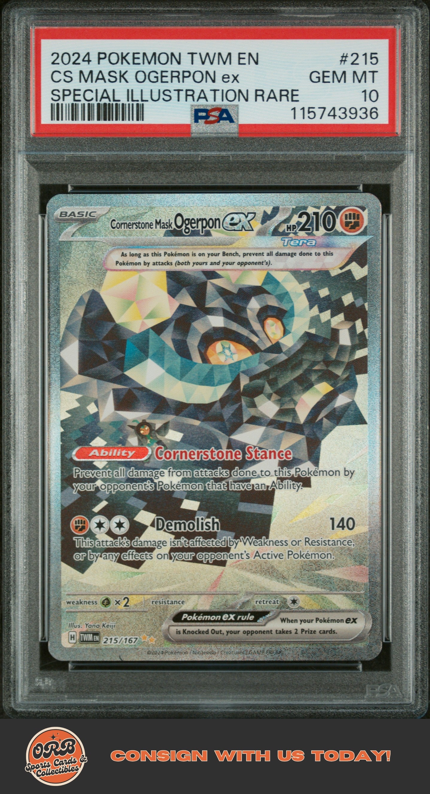 Mask Ogerpon Ex 2024 Pokemon Twilight Masquerade #215 SIR PSA 10 - Front