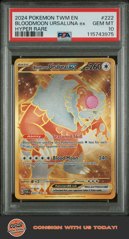 Bloodmoon Ursaluna Ex 2024 Pokemon Twilight Masquerade #222 Hyper Rare PSA 10 - Front