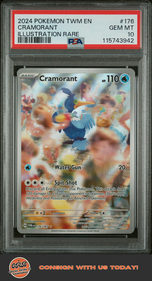 Cramorant 2024 Pokemon Twm En-Twilight Masquerade #176 Illustration Rare PSA 10 - Front
