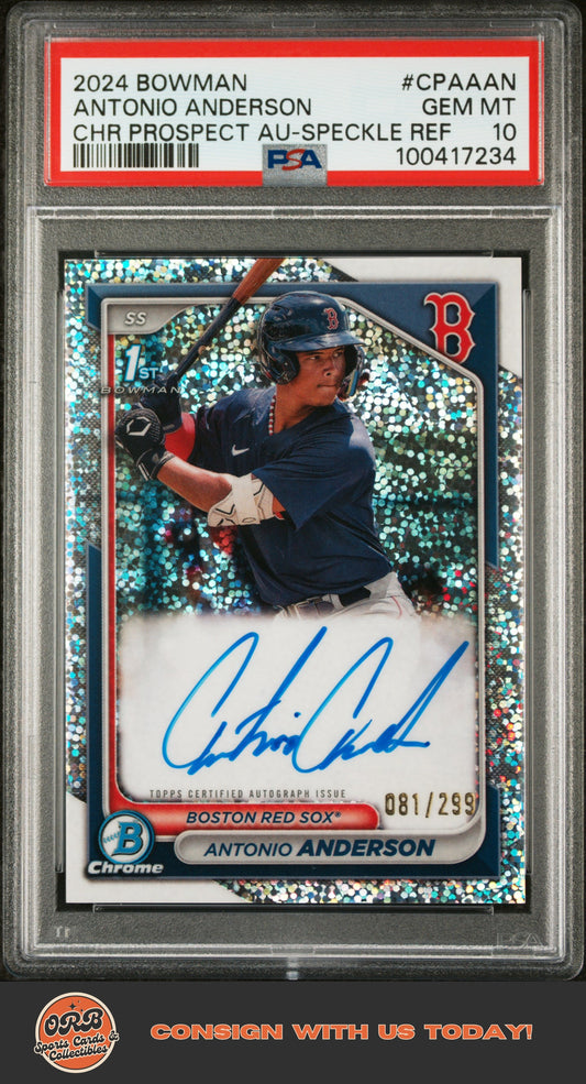 Antonio Anderson 2024 Bowman Chrome Prospect Auto Speckle Ref PSA 10 - Front
