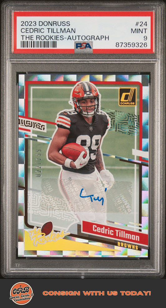 Cedric Tillman 2023 Panini Donruss The Rookies #24 The Rookies-Autograph PSA 9 - Front