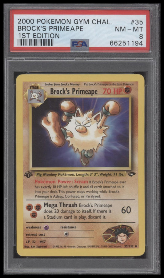 Brock'S Primeape 2000 Pokemon Gym Challenge #35 1st Edition PSA 8 - Front