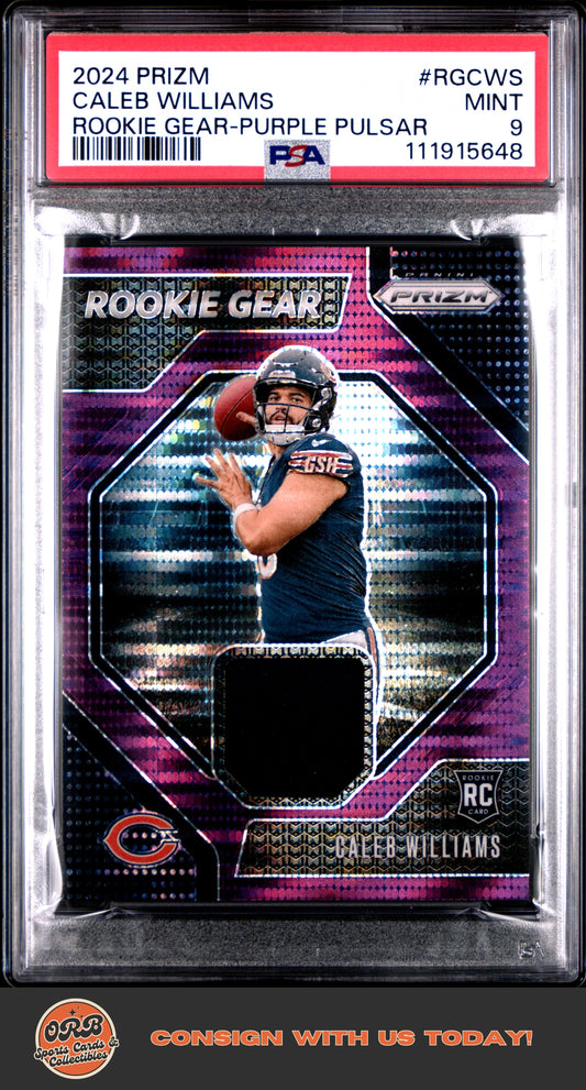 Caleb Williams 2024 Panini Prizm Rookie Gear Rookie Gear-Purple Pulsar PSA 9 - Front