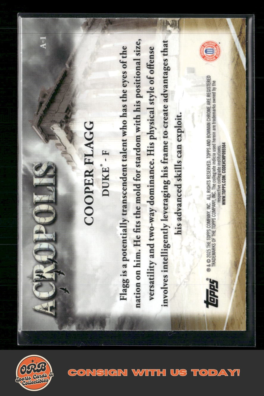 Cooper Flagg 2024-25 Bowman University Chrome #A-1 Acropolis - Back