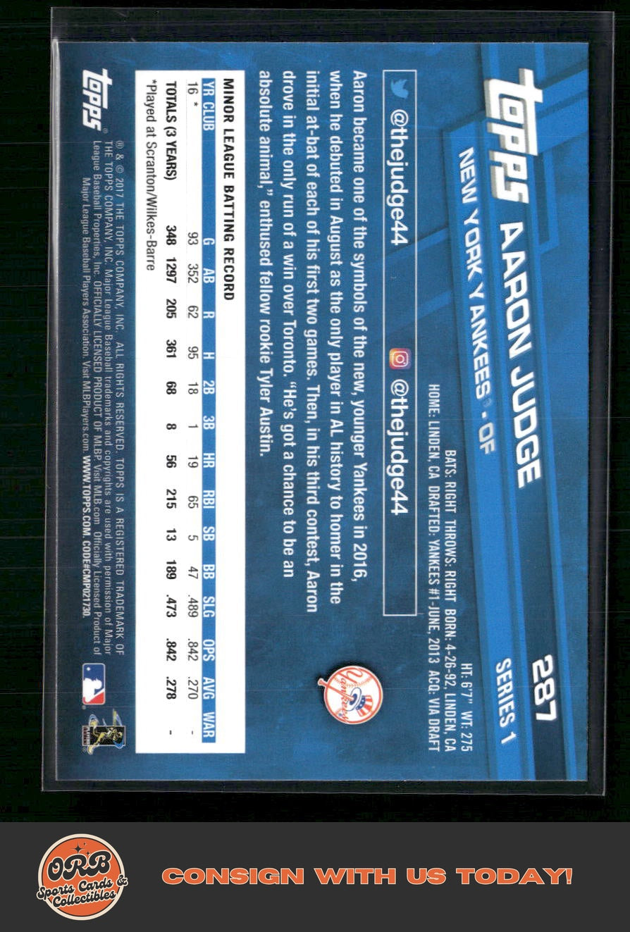 Aaron Judge 2017 Topps #287 - Back