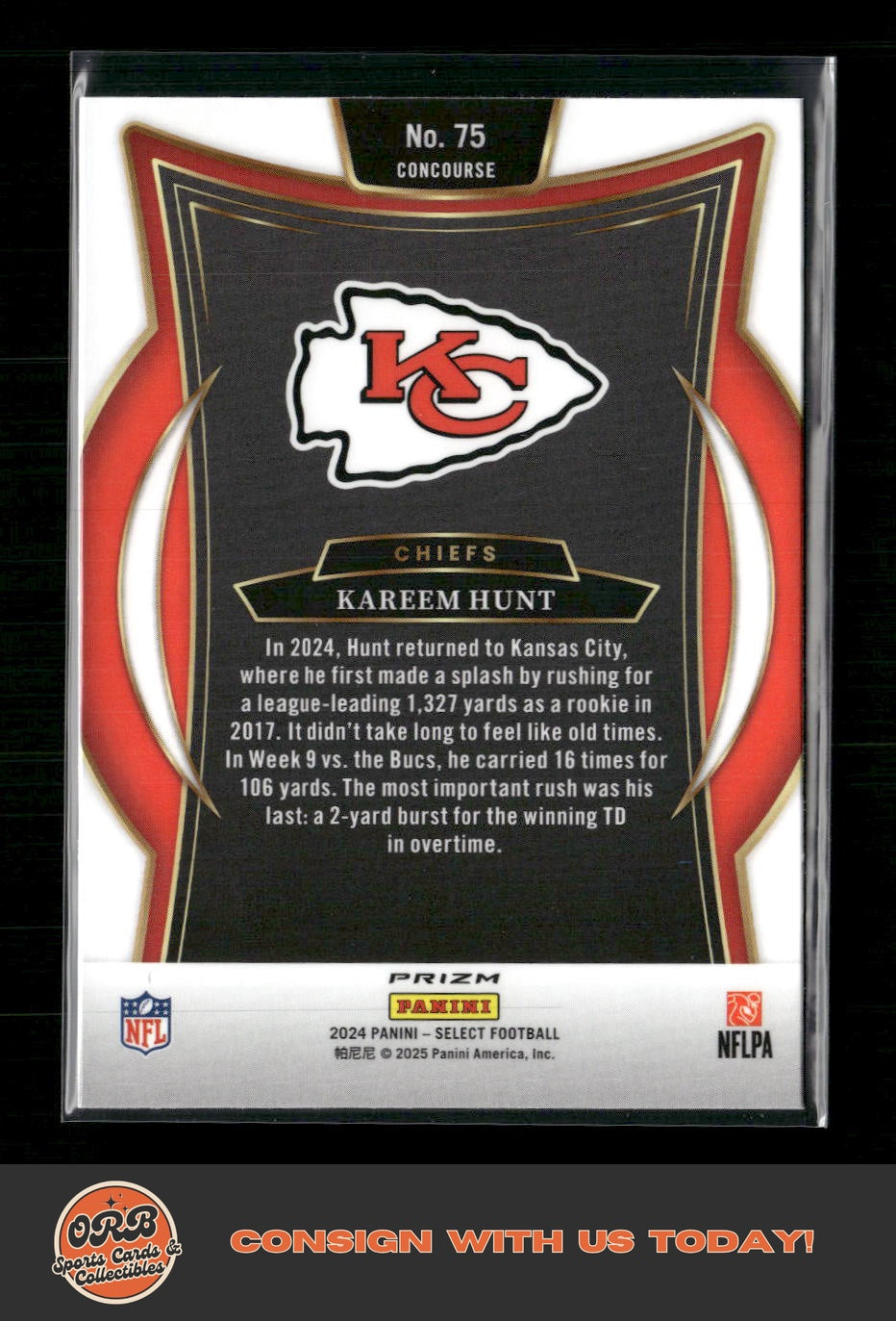 Kareem Hunt 2024 Panini Select #75 Zebra Prizm - Back