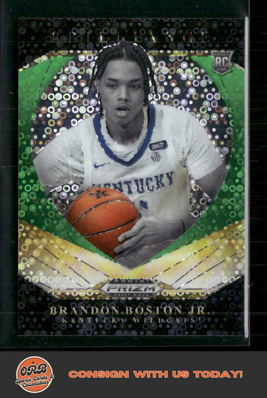 Brandon Boston Jr. 2021 Prizm Draft Picks #7 Brilliance Prizms Green Shimmer #/5 - Front
