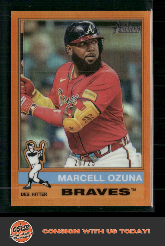 Marcell Ozuna 2025 Topps Heritage #152 Chrome Orange Refractor #/25 - Front