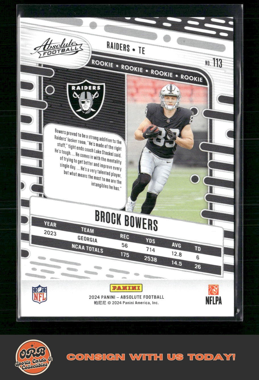 Brock Bowers 2024 Panini Absolute #113 Red Squares #/499 - Back