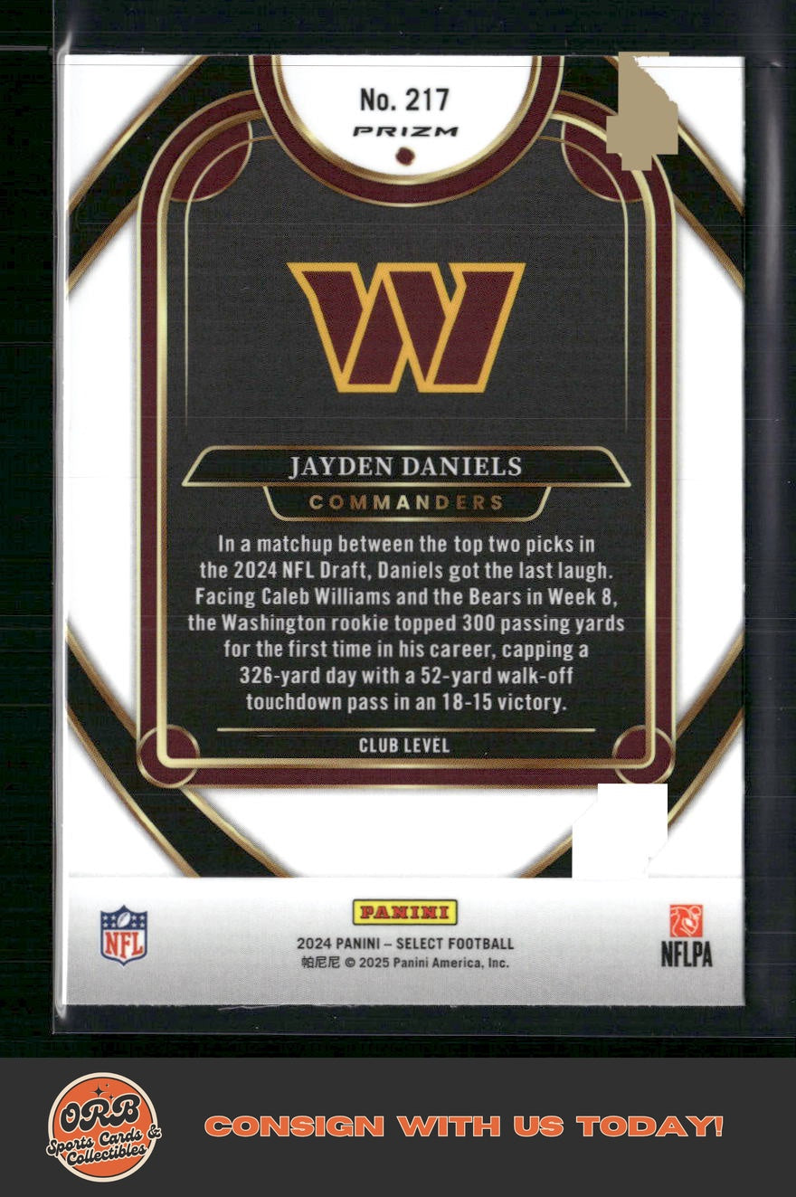 Jayden Daniels 2024 Panini Select #217 Green & Yellow Prizm Shock - Back