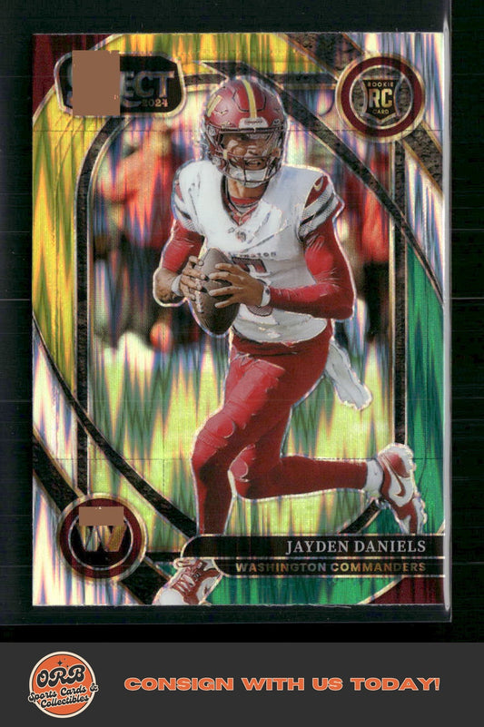 Jayden Daniels 2024 Panini Select #217 Green & Yellow Prizm Shock - Front