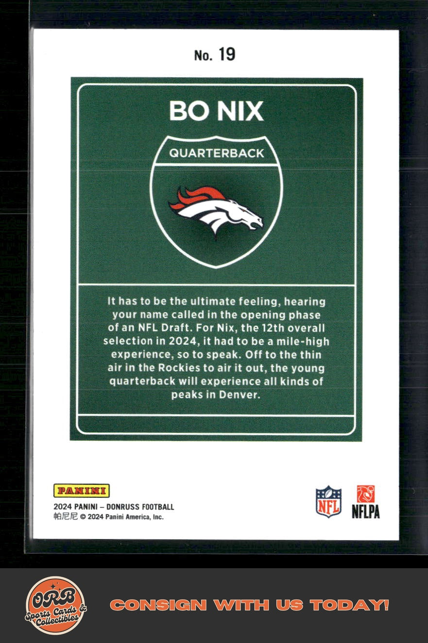 Bo Nix 2024 Donruss #19 Downtown! - Back
