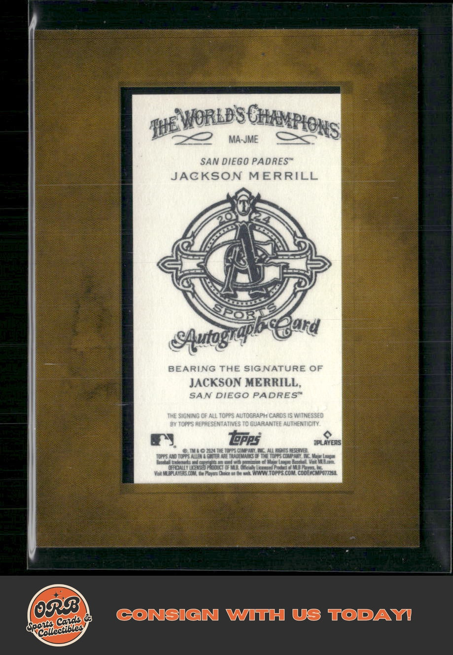 Jackson Merrill 2024 Topps Allen & Ginter Framed Mini Baseball Autographs - Back