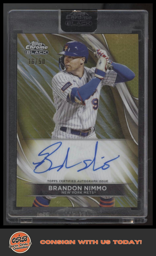 Brandon Nimmo 2024 Topps Chrome Black Auto Gold Refractors #/50 - Front
