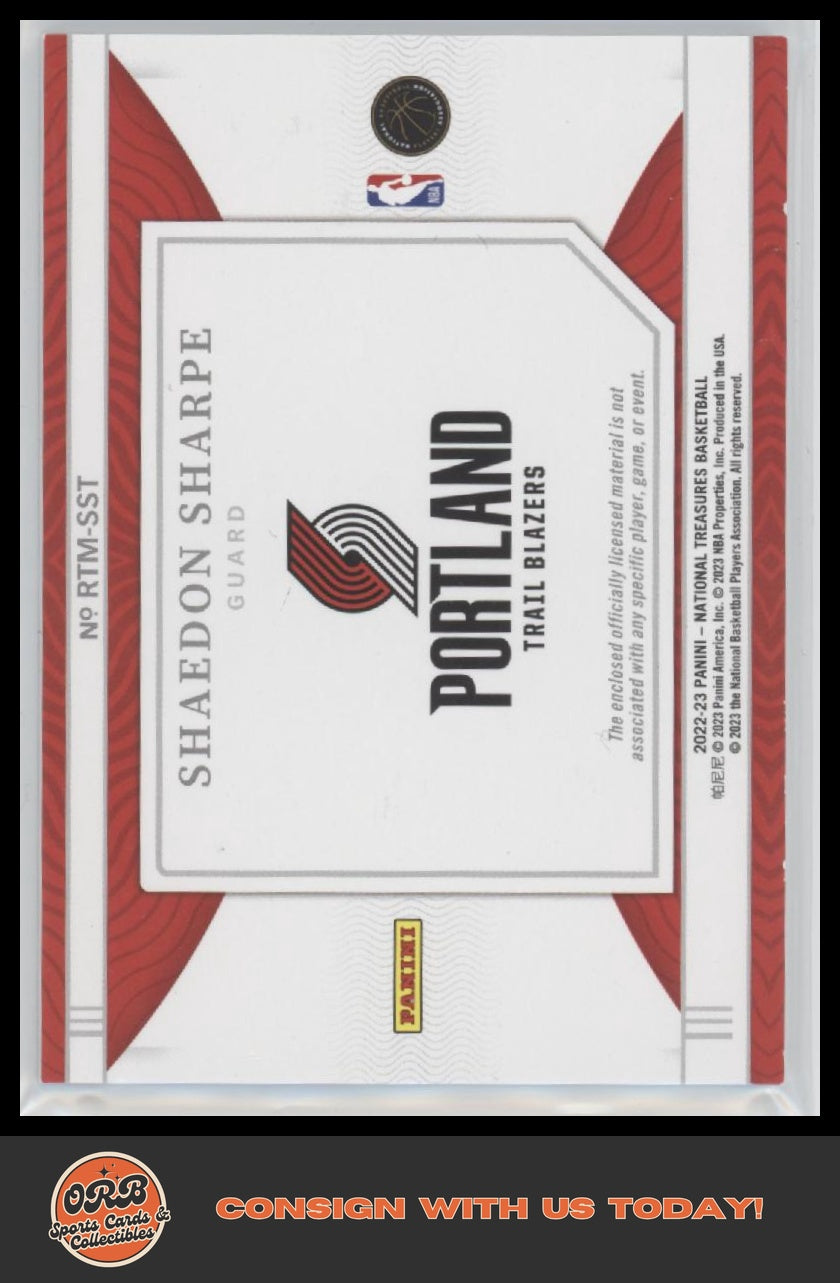 Shaedon Sharpe 2022-23 Panini National Treasures Rookie Triple Materials #/99 - Back