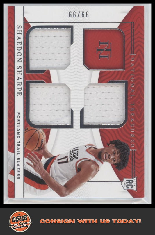 Shaedon Sharpe 2022-23 Panini National Treasures Rookie Triple Materials #/99 - Front