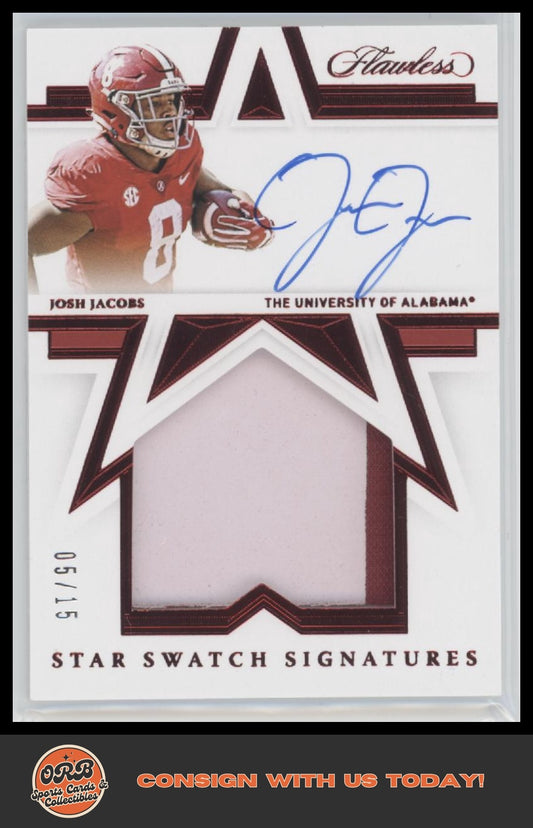 Josh Jacobs 2022 Panini Flawless #SSS-JJA Star Swatch Signatures Ruby #/15 - Front