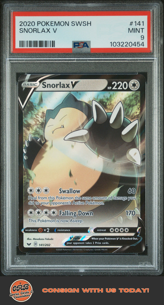 Snorlax V 2020 Pokemon Sword & Shield #141 PSA 9 - Front