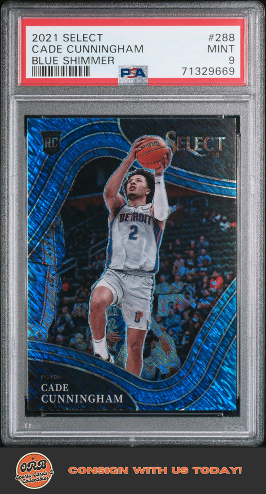 Cade Cunningham 2021 Panini Select #288 Blue Shimmer PSA 9 - Front
