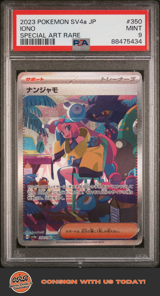 Iono 2023 Pokemon Japanese Sv4a-Shiny Treasure Ex #350 Special Art Rare PSA 9 - Front