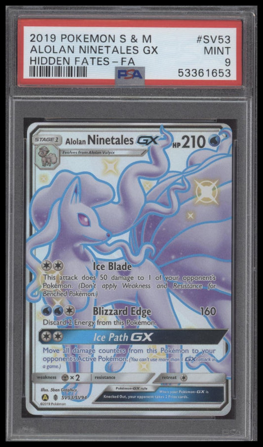 Alolan Ninetales Gx 2019 Pokemon Hidden Fates-Fa PSA 9 - Front
