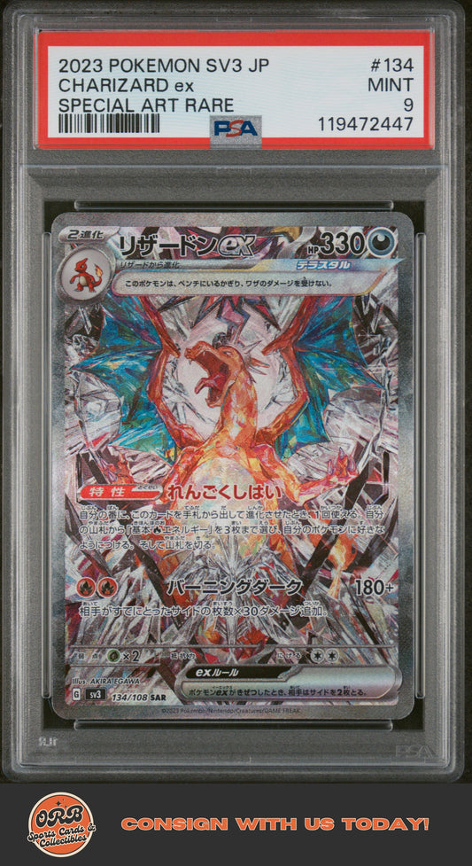 Charizard Ex 2023 Pokemon Japanese Sv3-Ruler Of The Black Flame #134 PSA 9 - Front