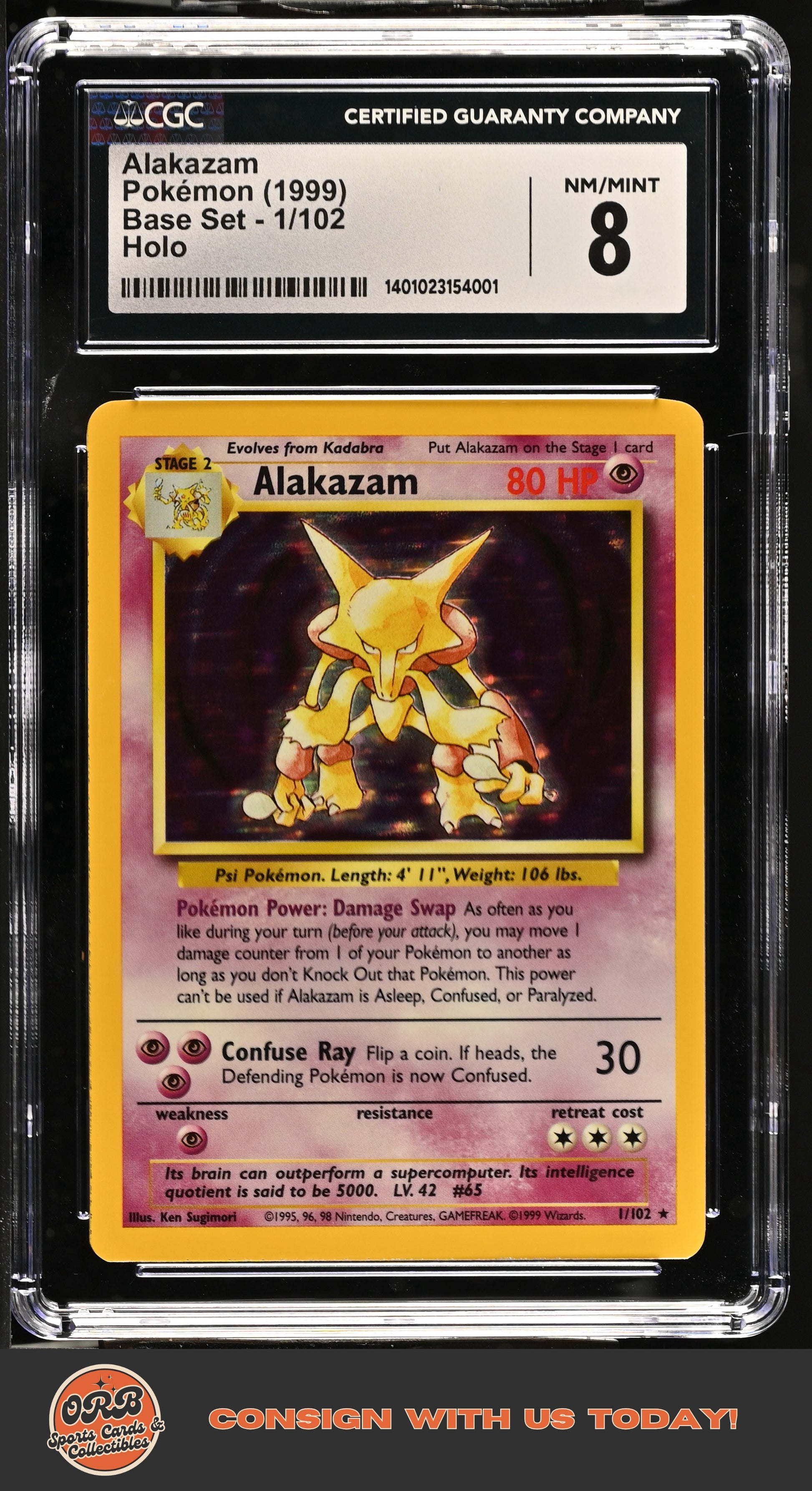 Alakazam 1999 Base Set #1/102 CGC 8 - Front