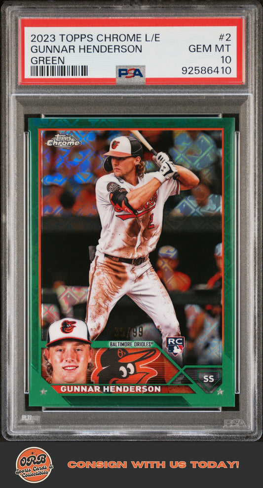 Gunnar Henderson 2023 Topps Chrome Logofractor Edition #2 Green Refractor PSA 10 - Front