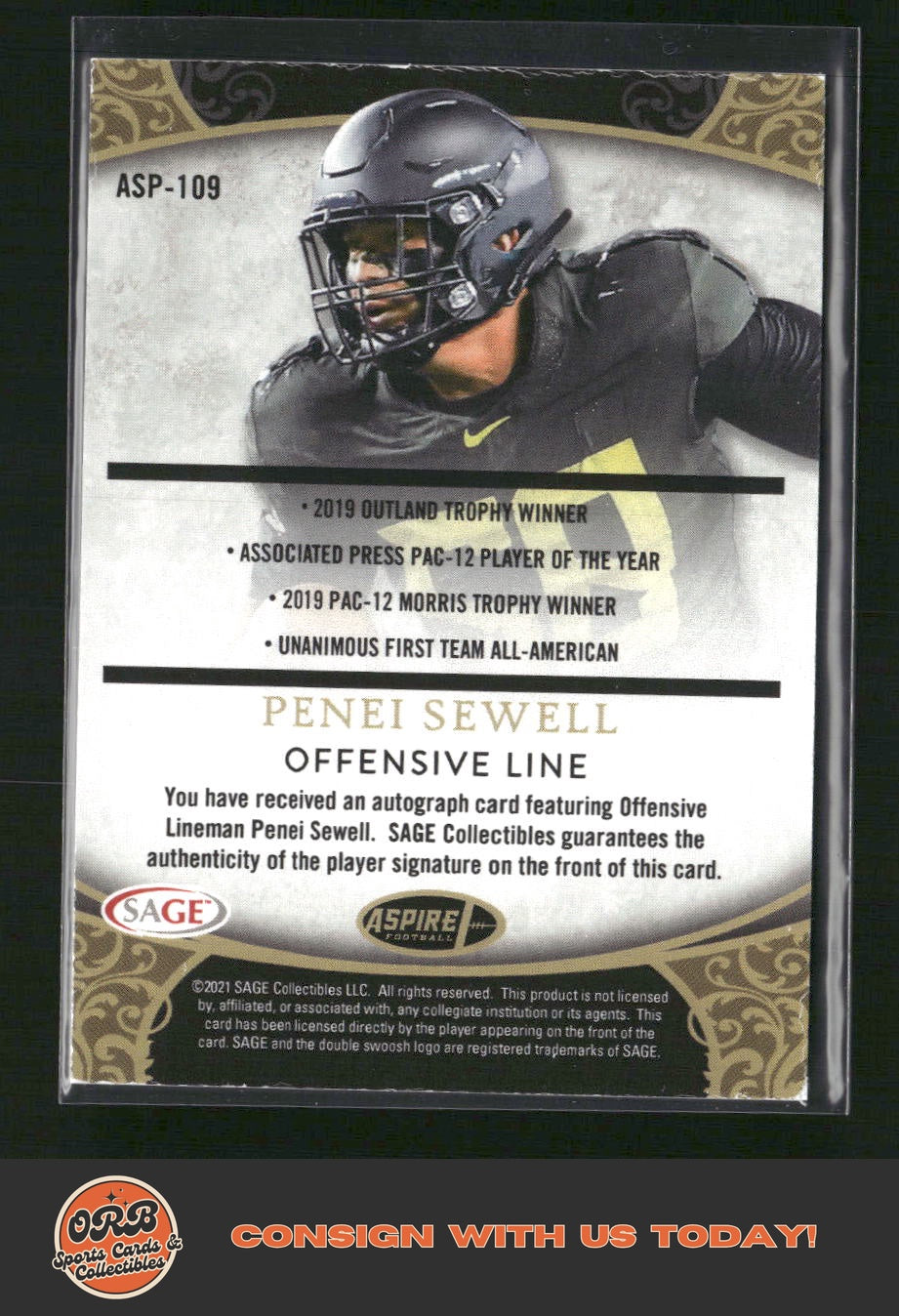 Penei Sewell 2021 SAGE Aspire #ASP-109 Bronze - Back
